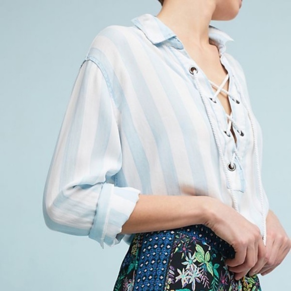 Anthropologie Rails Striped Lace-Up Shirt new - Picture 10 of 10